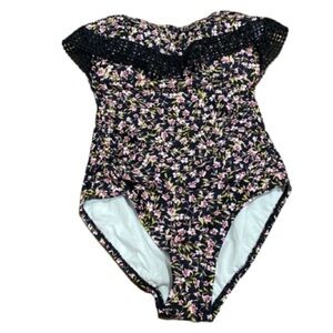 Kona Sol swimsuit small floral‎ chest ruffle detail
